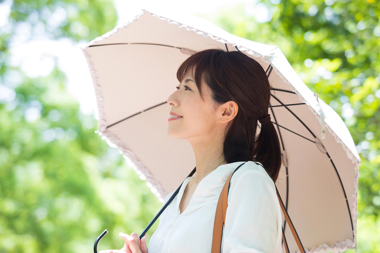日傘をさしている女性の画像